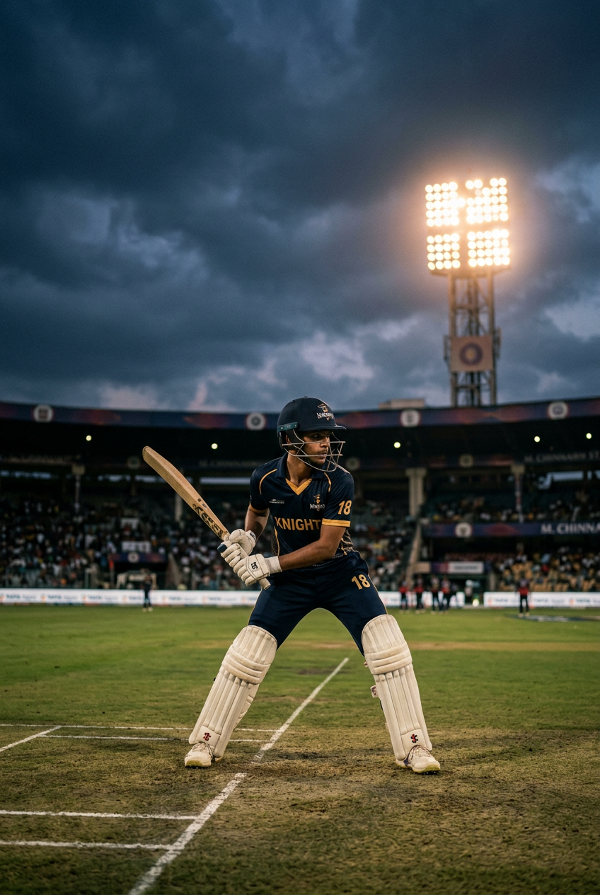 Cricket batsman practicing in academy training nets